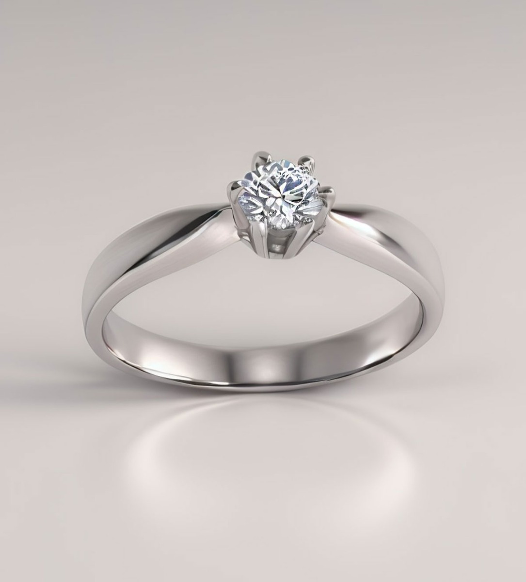 anillo de platino con diamante en garra de 6 patas foto renderizada