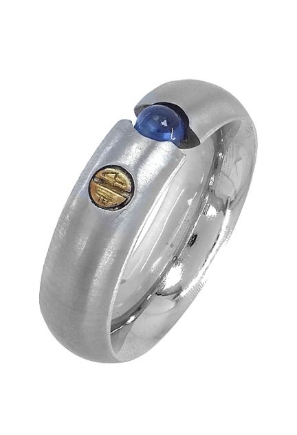 anillo mujer acero y oro con zafiro fino foto oblicua 142_0376-1-Z_01