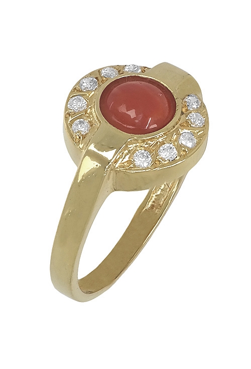 Anillo oro, sortija con piedras, mujer, oro amarillo. 146_1913-S-OA anillo mujer oro amarillo 18 kilates con coral fino y circonitas precio barato especial joyeria online foto oblicua 146_1913-S-OA_01
