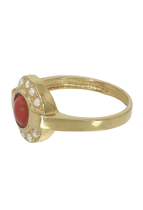 Anillo oro, sortija con piedras, mujer, oro amarillo. 146_1913-S-OA anillo mujer oro amarillo 18 kilates con coral fino y circonitas precio barato especial joyeria online foto tumbada 146_1913-S-OA_02
