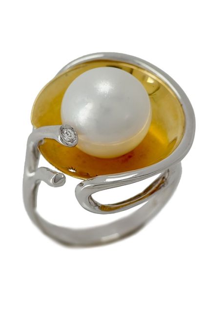 anillo mujer oro bicolor 18 ktes con perla australiana y diamante