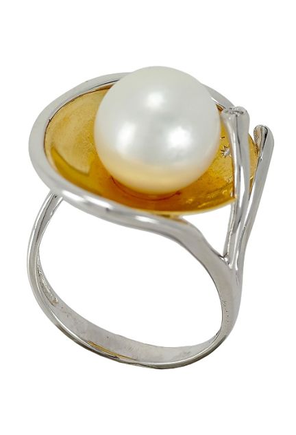 anillo mujer oro bicolor 18 ktes con perla australiana y diamante foto 2
