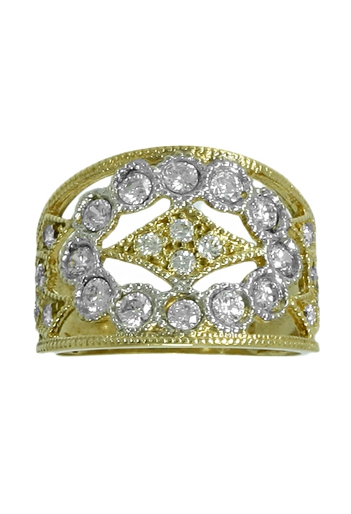 Anillo de oro bicolor 18 ktes. 002_52709-S anillo oro 18 ktes tipo isabelino con circonitas vista frontal 002_52709-S