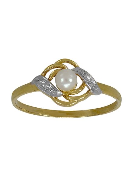 Anillo oro 18K con perla sortija en oro bicolor para niña. 100_1295BI precios baratos online