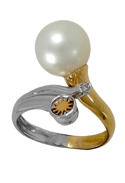 anillo oro bicolor 18 ktes con perla australiana y diamante 095_433441