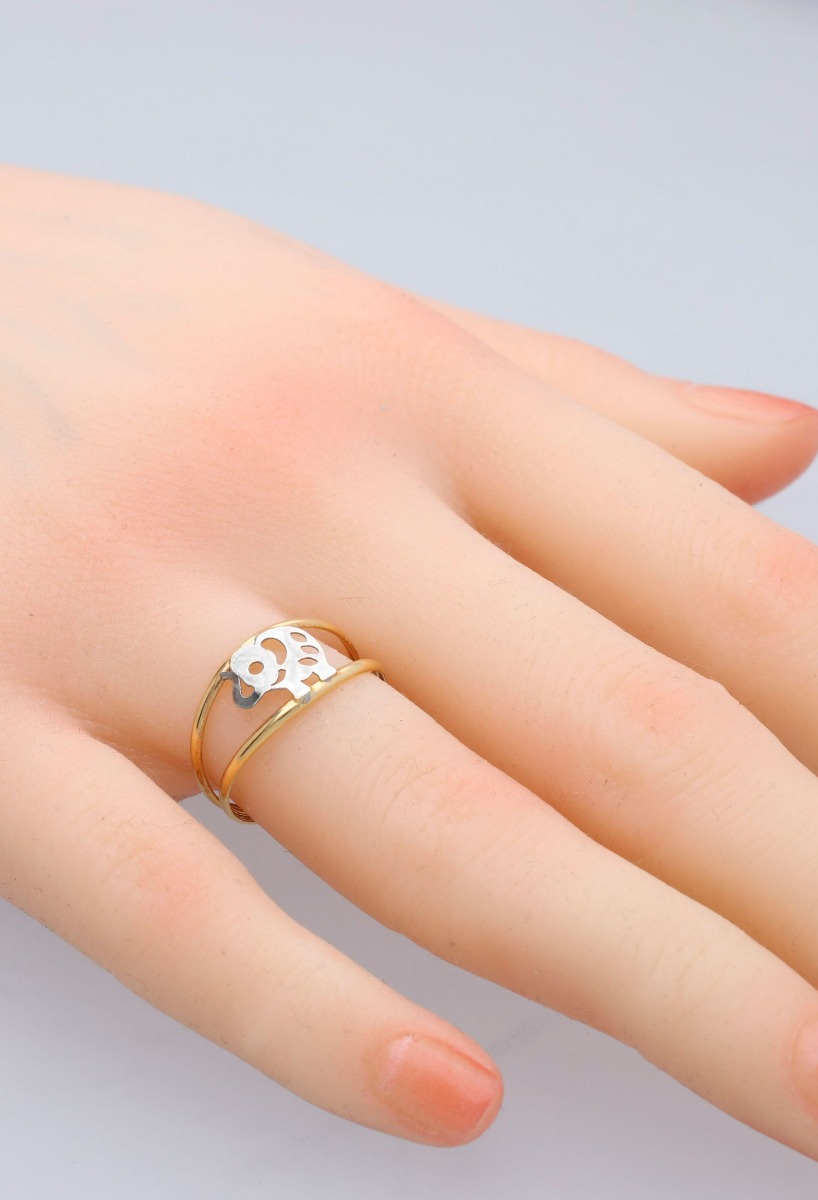 anillo oro bicolor 18 ktes motivo elefante vista en modelo
