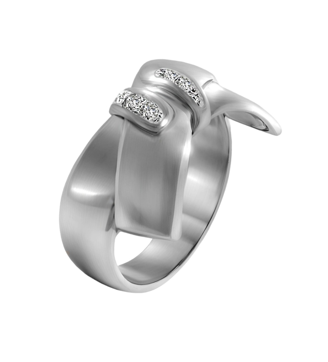 anillo de oro blanco 18 ktes con brillantes forma de lazo toma lateral