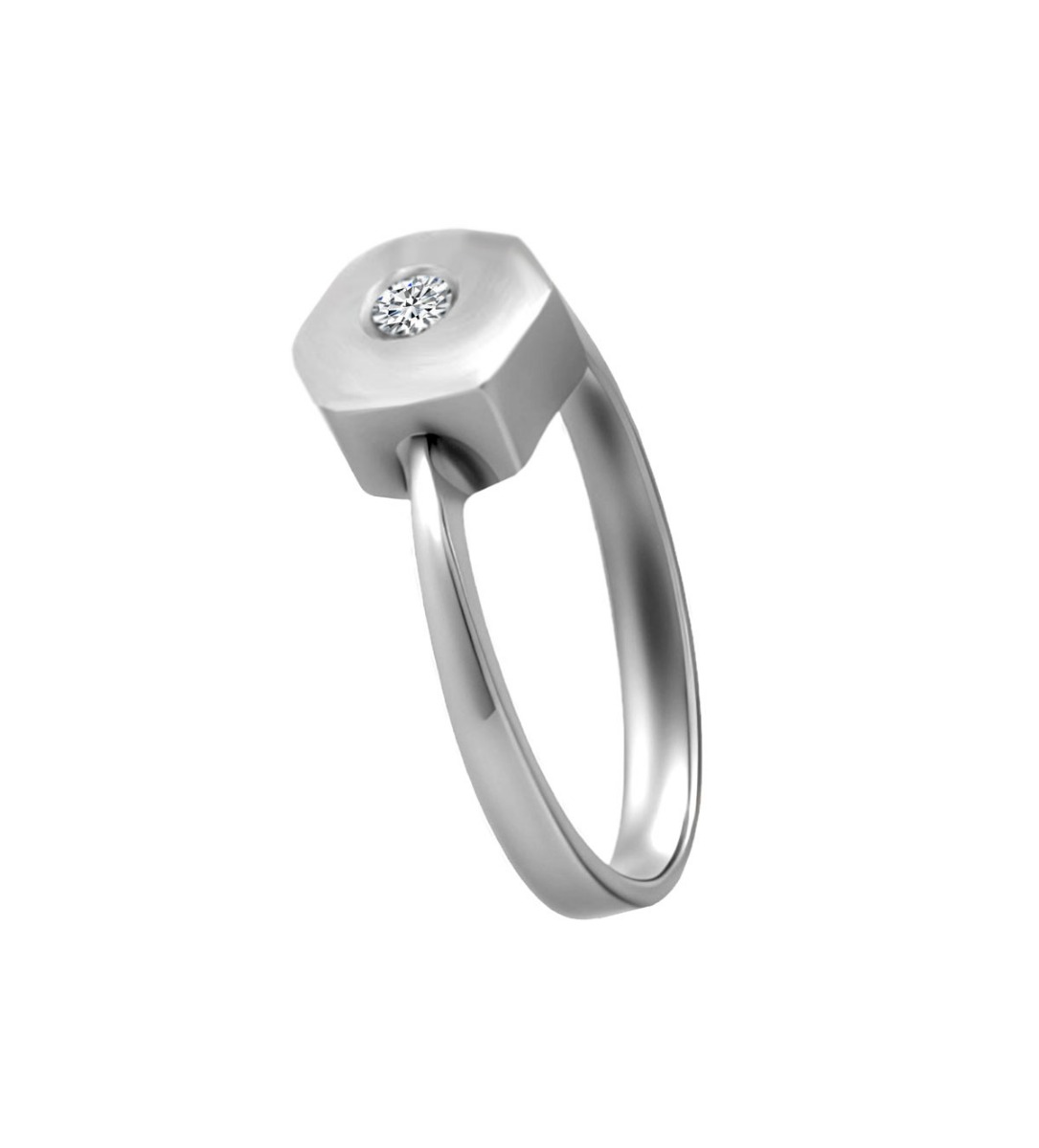 Anillo de compromiso oro blanco y diamante. 192_Z0192-OB anillo oro blanco 18 kilates con diamante chaton hexagonal foto lateral 192_Z0192-OB_01