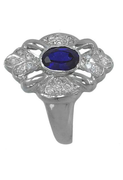 anillo oro blanco 18K con circonitas y zafiro reconstituido modelo lanzadera foto de lado precio barato joyeria online168_05756-0A_01