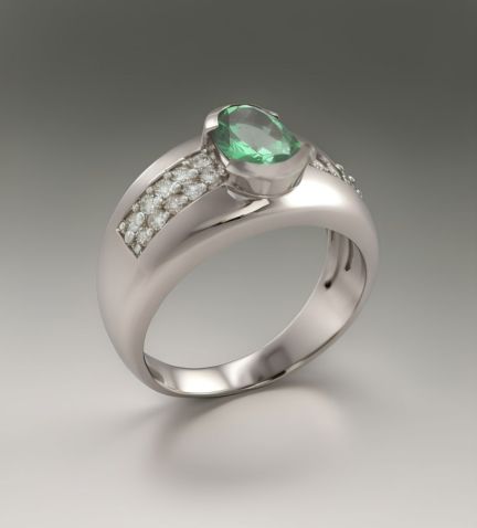 anillo oro blanco 18 ktes con esmeralda colombiana y brillantes toma renderizada