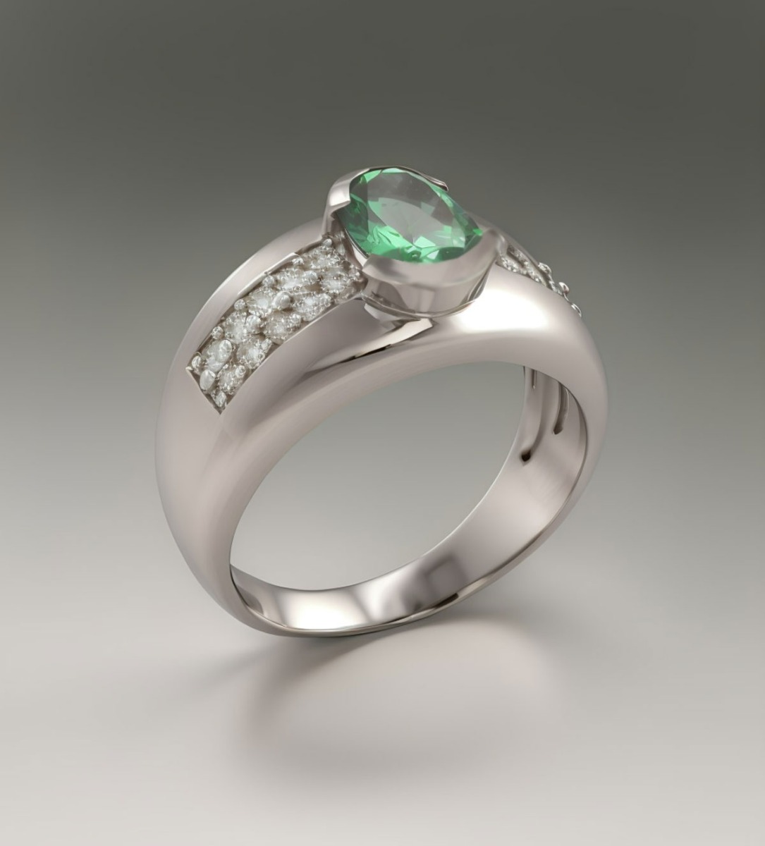 anillo oro blanco 18 ktes con esmeralda colombiana y brillantes toma renderizada