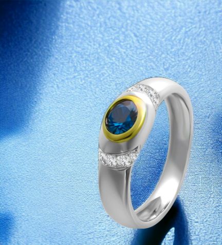 anillo oro bicolor 18 kilates con diamantes y zafiro fino precio especial barato para joyeria online RRSS