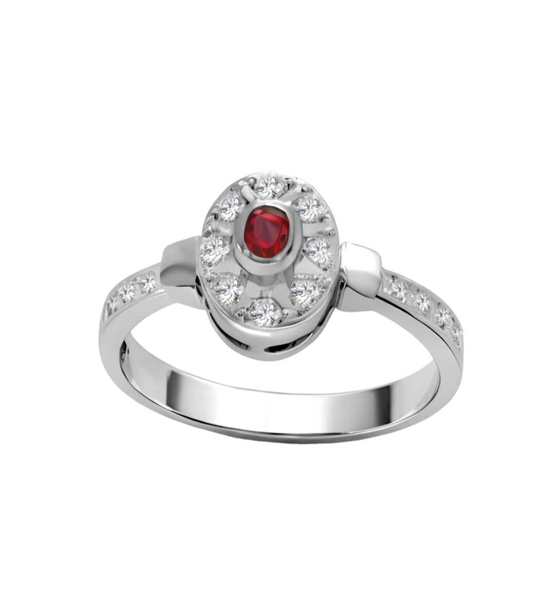 Sortija de oro blanco 18 ktes. con rubí y diamantes 192_Z0414R anillo oro blanco con brillantes y rubi fino toma frontal