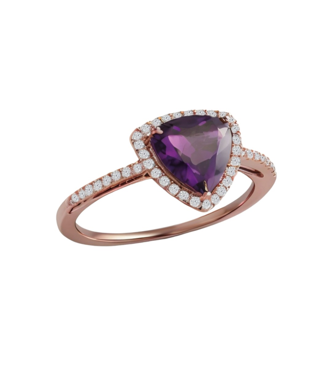 Anillo de oro rosa con amatista triangular y diamantes 026_A144 Sortija mujer de oro rosa 18 ktes con diamantes y amatista - los precios mas baratos - rfcia.026_A144