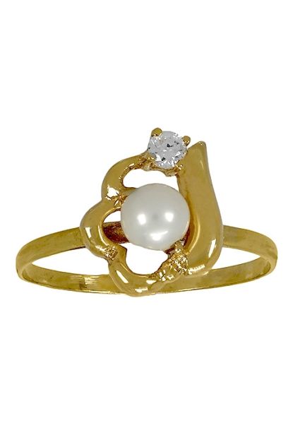 Anillo oro, sortija con perla y circonita para niña. 083_091 a precio barato
