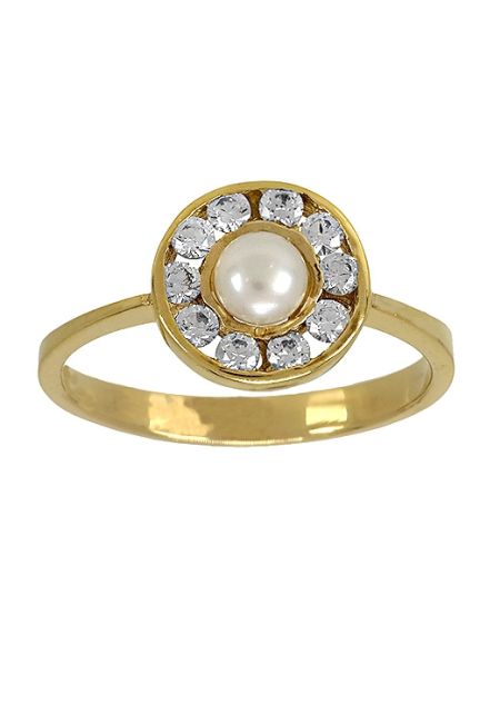 Anillo oro, sortija para niñas con circonitas y perla 146_F056-S el mayor surtido en joyería para niñas