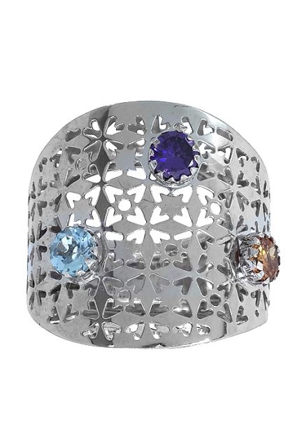 anillo para mujer muy ancho plata de ley con topacio azul amatista y citrino vista frontal 144_A700-5