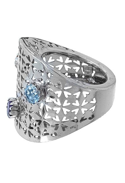 anillo para mujer muy ancho plata de ley con topacio azul amatista y citrino vista tumbada de costado 144_A700-5_02