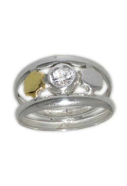 Anillo plata ley y oro 18 k sortija con circonita.078_30213 el rubí joyeros