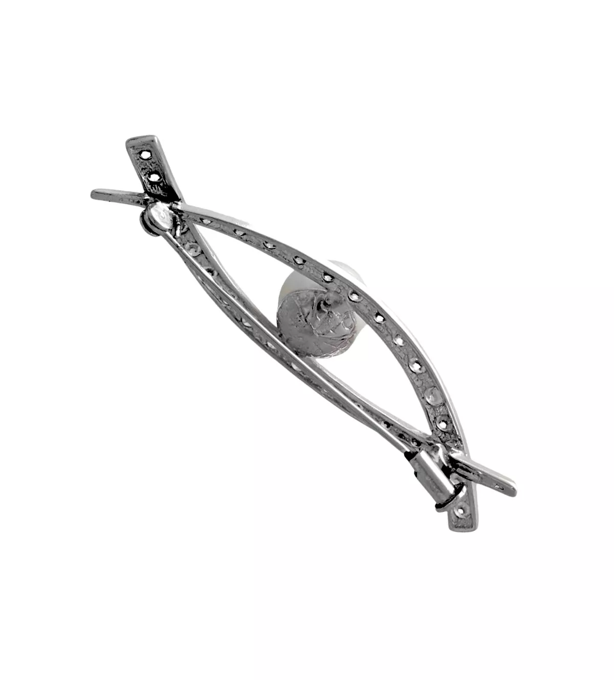 Broche de plata para solapa "Ojival" broche de plata con circones y perla parte de atras