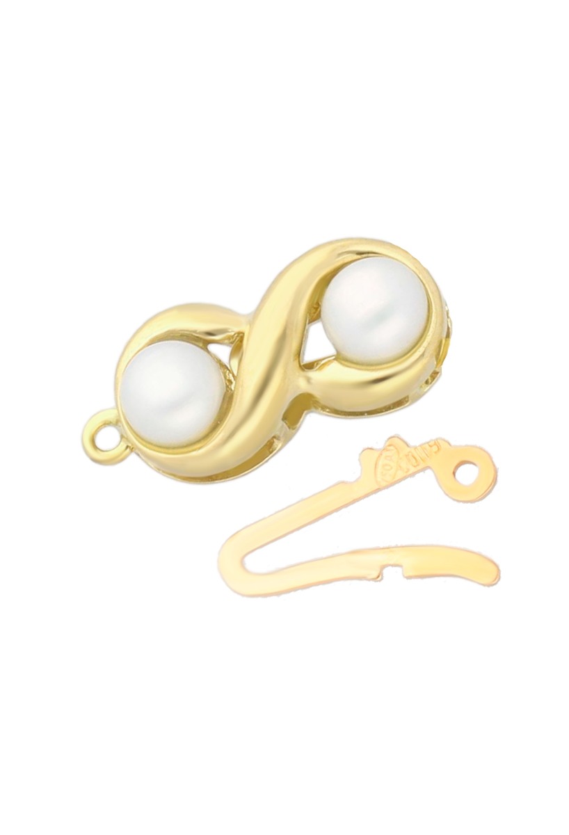 broche de collar oro amarillo 18 kilates y perlas cultivadas vista frontal con cierre fuera