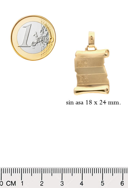 Chapa identidad pergamino oro amarillo 18 ktes 005_06114 chapa identidad oro amarillo 18 kilates pergamino mate brillo foto medida comparada para web el rubi joyeros