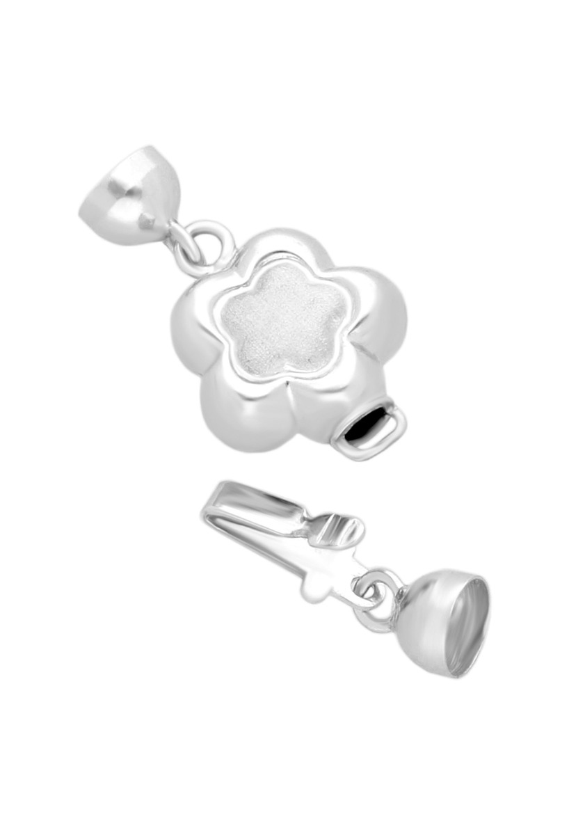 cierre collar con casquillas oro blanco 18 kilates motivo flor mate brillo vista cierre abierto