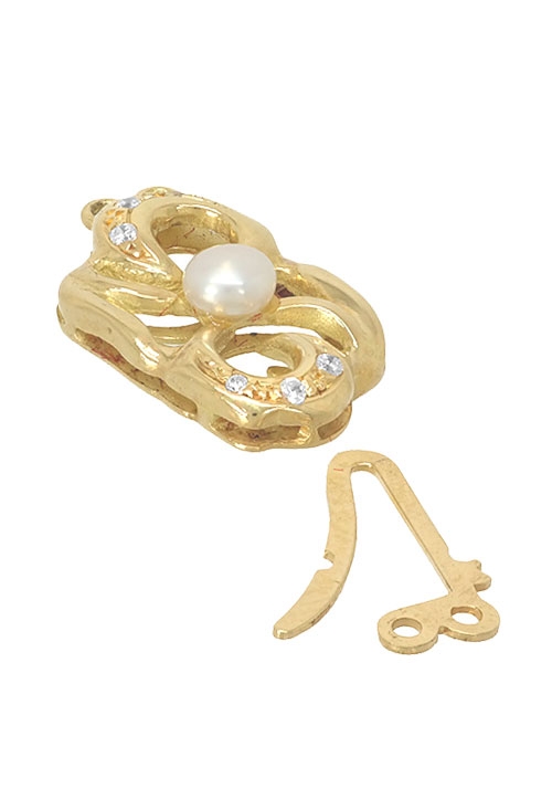 Cierre de collar de 2 vueltas, oro amarillo 18 kilates. con perla cultivada. 146_3108 cierre collar oro amarillo 18 kilates con perla cultivada y circonitas 2 vueltas foto cierre separado 146_3108_03