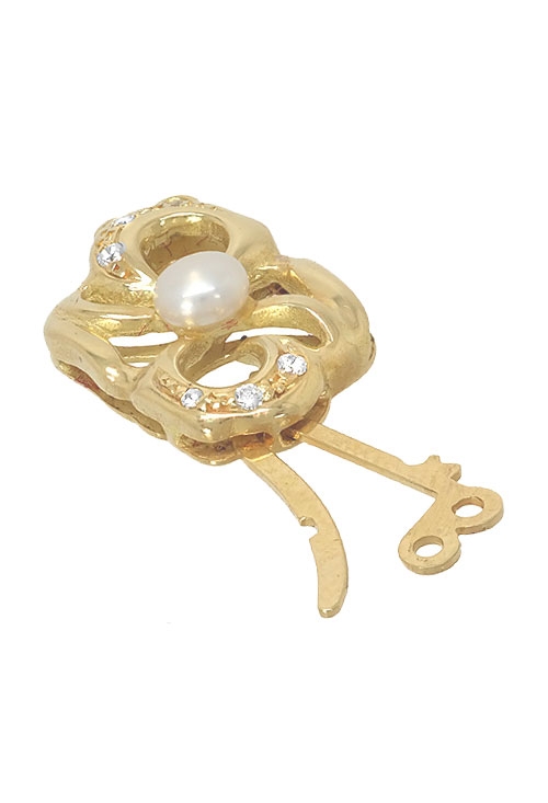 Cierre de collar de 2 vueltas, oro amarillo 18 kilates. con perla cultivada. 146_3108 cierre collar oro amarillo 18 kilates con perla cultivada y circonitas 2 vueltas foto con cierre 146_3108_02