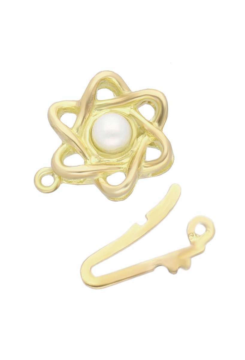 Cierre de collar oro amarillo con perla cultivada 146_3085 cierre collar oro amarillo 18 kilates estrella calada y perla cultivada vista frontal con cierre fuera