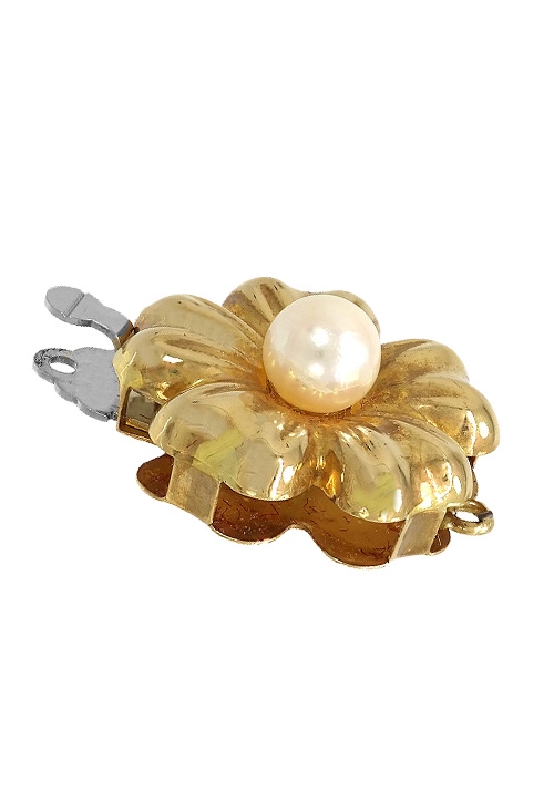 cierre de collar para una vuelta forma de flor oro amarillo 18 kilates y perla cultivada foto principal para venta en joyeria online a precio barato foto dos