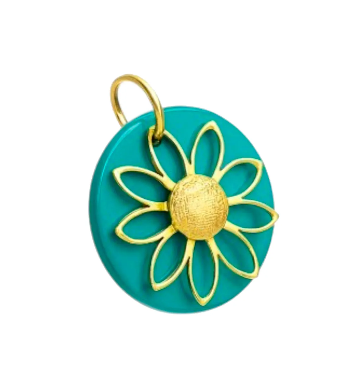 Colgante de oro 18K girasol 141_3131 colgante-de-oro-18k-y-simil-turquesa-141_3131 toma oblicua