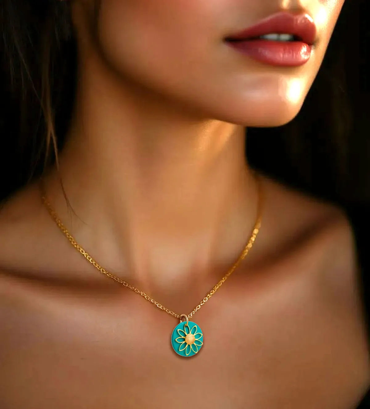 Colgante de oro 18K girasol 141_3131 colgante-de-oro-18k-y-simil-turquesa-141_3131 modelo IA