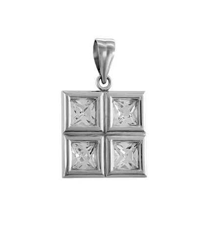 colgante de oro blanco con circones vista frontal