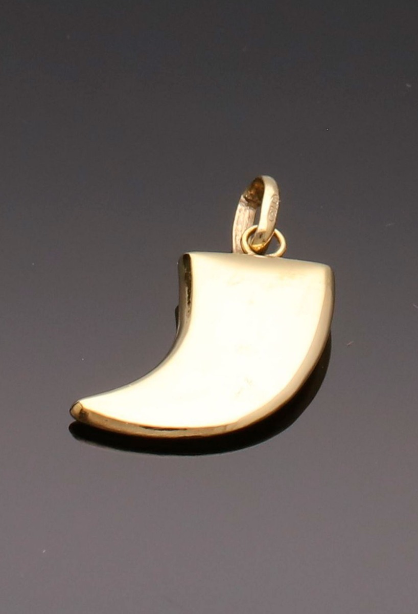 Colgante de oro 18 ktes "Colmillo de Fuerza" colmillo oro amarillo 18 ktes forma de colmillo vista sin recortar fondo negro
