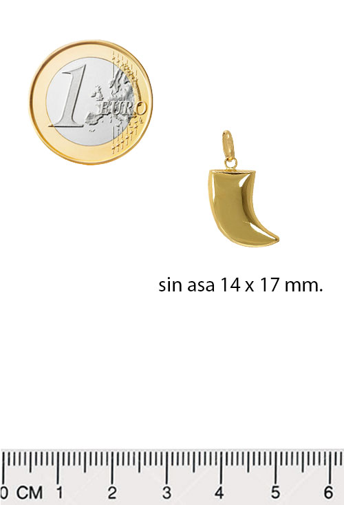 Colgante de oro 18 ktes "Colmillo de Fuerza" colmillo oro amarillo 18 ktes forma de colmillo vista con medidas