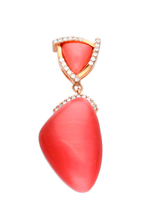 Colgante plata chapada cuarzo rosa ojo de gato 252_SP0884 Colgante plata ley dije con piedras rfcia.252_SP0884