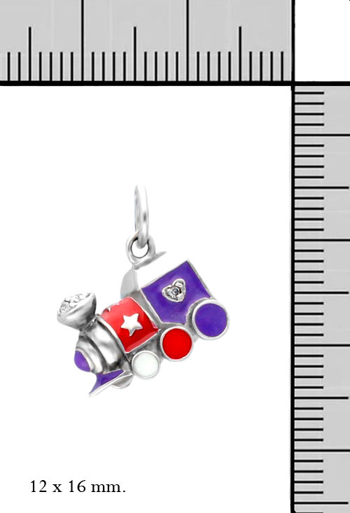 Colgante plata maquina de tren 132_70320 colgante de plata esmaltado maquina de tren o locomotora vista con medidas para parilla web 132_70320_M