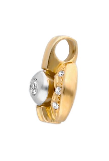 colgante oro 18 kilates con circonitas fetiche de oro bicolor fotografia lateral