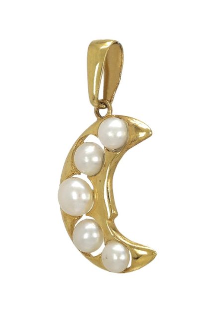 colgante oro 18 ktes y perlas cultivadas que representa una media luna vista lateral 100_2261