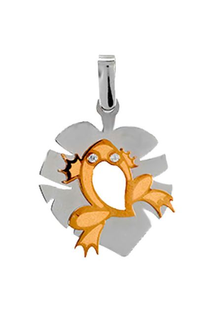 colgante oro bicolor 18 ktes forma de rana sobre hoja 197_0457