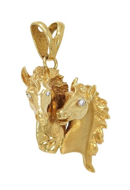 colgante oro amarillo 18K cabezas de caballos precio especial para venta en joyeria online foto lateral derecho 120_045_02