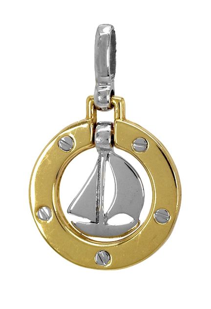 colgante oro bicolor 18 ktes barco velero, colgante marinero 120_080