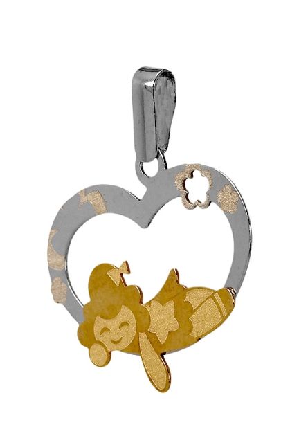 colgante oro bicolor 18 ktes día de la madre niña reposando en un corazon 197_0610 foto en oblicuo