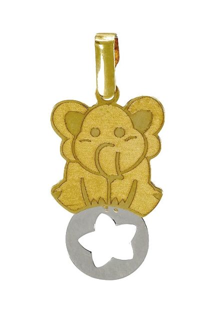 colgante oro bicolor 18 ktes elefante sentado en pelota 197_0493
