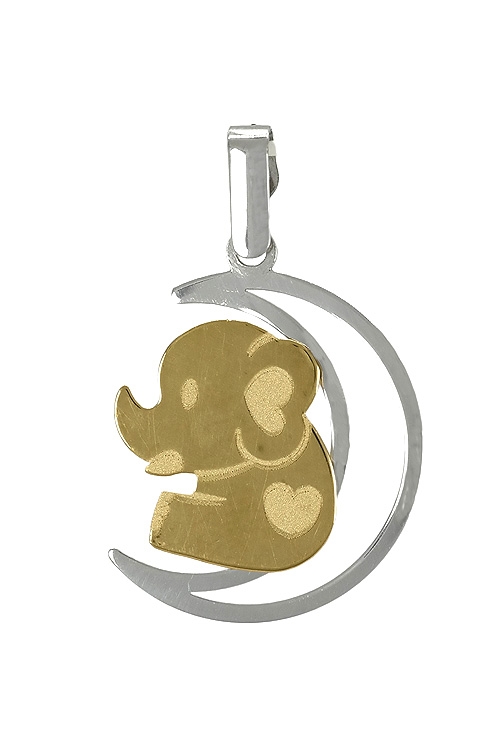 Colgante oro 18K elefante y luna 197_0494 colgante oro bicolor 18 ktes elefante sentado sobre la luna 197_0494