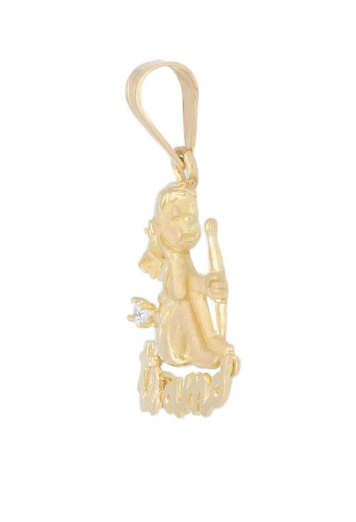 colgante oro amarillo 18 kilates cupido sentado medalla del amor vista de costado