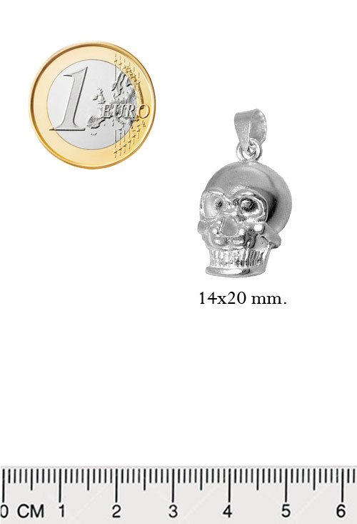 Colgante plata calavera 037_E13-009 colgante plata de ley calavera vista con medidas comparadas para web el rubi joyeros
