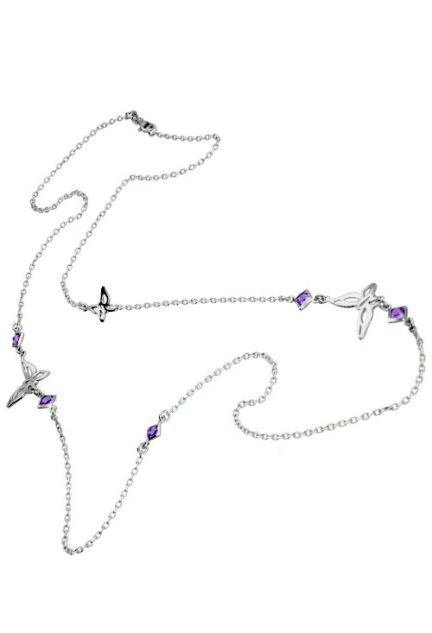 collar de plata rodinada con cuarzos amatista y motivos mariposas foto cenital 144_EG243-A