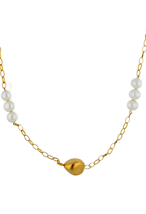Collar oro amarillo 18 ktes con perlas cultivadas 007_11447 collar largo de oro amarillo 18 kilates con entrepiezas grupos de 3 perlas cultivadas foto detalle 007_11447_01